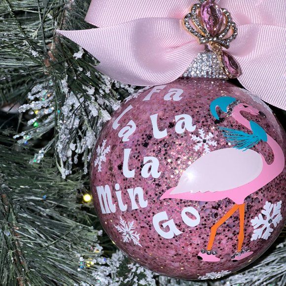 Pink Flamingo Glitter Christmas Tree Ornament, Customized Personalized, Holiday - Picture 8 of 16